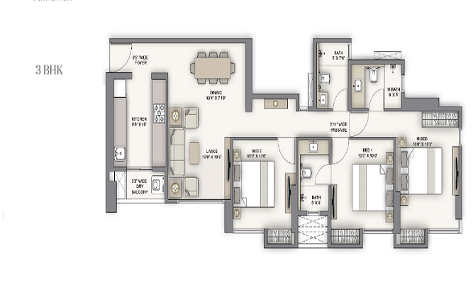 Piramal Vaikunth Thane 3 BHK Plan